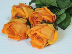 4er Set Künstliche Rose halboffen Kunstblume in gelb orange 78 cm