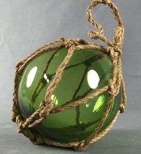 Deko Fischerkugel aus Glas grün 13 cm Tauwerk Netz