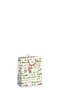 PremiumLine Geschenktaschen Weihnachten 6 Stück | Geschenktüten Papier Geschenkbeutel klein | farbige Kordel, Namenskarte | Weihnachtsmann weiß, Small 11x14x6,5cm | Skorpion Papeterie