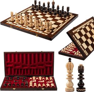 Master of Chess Luxus Salvator Sycamore Schach-Set aus Holz, 60 x 60 cm, mit hochwertigem Schachbrett und handgeschnitzten Schachfiguren