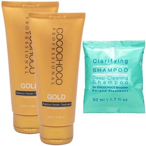 COCOCHOCO Professional Gold Keratin KIT in BOX - Gold Keratin Haarbehandlung (200 ml) und Reinigendes Shampoo (50 ml)