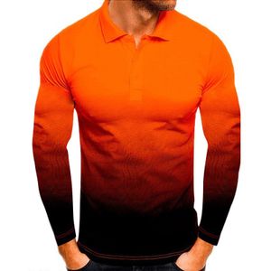 Herren Farbabstimmung Langarm Knöpfe Freizeit Poloshirt Pullover Tops Bluse, Farbe: Orange Schwarz, Größe: XL