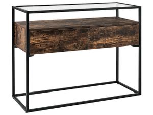 BELIANI Konsolentisch Dunkler Holzfarbton und Schwarz MDF-Platte Sicherheitsglas Metallgestell 2 Schubladen Rechteckig Schmal Schlafzimmer Wohnzimmer