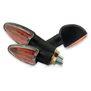 Mini-Blinker ARROW, schwarz, lang, klares Glas, gelber Innenreflektor, E-geprüft, M8