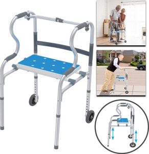 XMTECH Gehhilfe für Senioren, Gehbock Klappbarer mit 2 Lenkrollen, Stabil Gehhilfe Höhenverstellbar, Erwachsene Gehgestell aus Aluminium, bis 180 kg