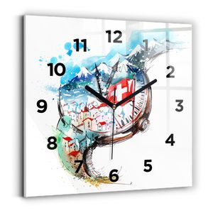 Wallfluent Wanduhr – Stilles Quarzuhrwerk - Uhr Dekoration Wohnzimmer Schlafzimmer Küche - Zifferblatt - schwarze Zeiger - 30x30 cm - Schweizer Uhr