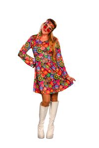 Damen Kostüm Hippie Kleid mit Stirnband Karneval Fasching Gr. 42/44