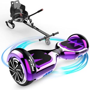 Mega Motion Hoverboard mit Sitz,Hoverboards mit Hoverkart,Self Balance Scooter mit kart 6,5 Zoll Hoverboard Kinder,mit Bluetooth und LED-Leuchten,Geschenk für Kinder