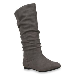 Mytrendshoe Damen Schlupfstiefel Warm Gefütterte Stiefel Schuhe 820241, Farbe: Grau, Größe: 40