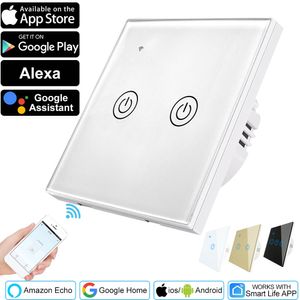 Tuya Smart Wifi Touch Lichtschalter Wandschalter Touchscreen Alexa Google Steuern Schalter, 2-Gang Weiß