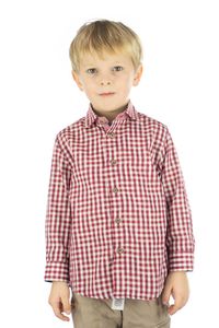 OS Trachten Kinder Hemd Jungen Langarm Trachtenhemd mit Liegekragen Pexxa, Größe:146/152, Farbe:mittelrot
