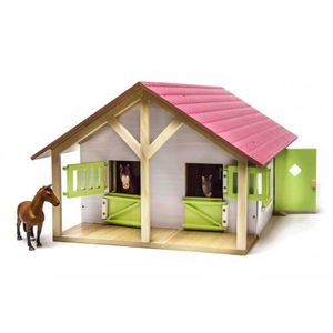 Kids Globe Pferdestall rosa mit 2 Boxen und Schuppen 1:24 51x40,5x27,5cm