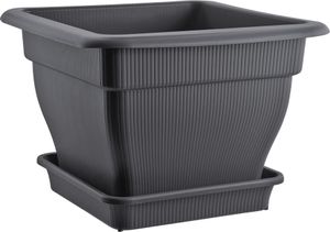 BURI XXL Pflanzkübel Blumentopf 60x60cm mit Wasserspeicher und Untersetzer - 70 Liter Pflanztopf gegen Staunässe Anthrazit UV-stabil, frostsicher, robust