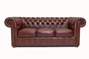 Chesterfield  Sofa Class Leder 3- Sitzer Cloudy Rot