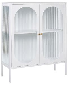 BELIANI Glasvitrine Metallschrank Weiß Stahl 90 x 35 x 111 cm mit 2 Türen Glasfront und -seiten geräumig Wohnzimmermöbel Retro Still