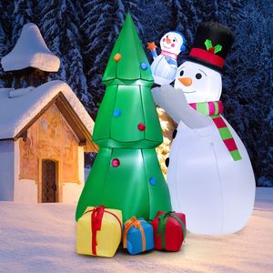 GOPLUS 180 cm aufblasbare Weihnachtsdekoration, beleuchtet mit Schneemann & Geschenkbox für drinnen & draußen, mit Weihnachtsbaum