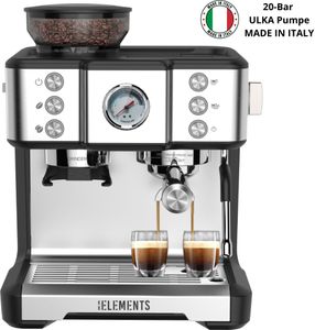KB-ELEMENTS Siebträgermaschine mit Mahlwerk, Espressomaschine mit Mahlwerk, 20bar, Dual-Boiler-Heizsystem, ELK201CS