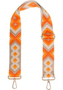 styleBREAKER Taschen Schulterriemen verstellbar mit buntem Ethno Muster, Wechsel Taschengurt, Karabiner, Handyband 02013024, Farbe:Orange-Taupe-Beige