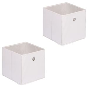 Stoffbox ELA, praktische Faltbox im 2er Pack, schöne Aufbewahrungsbox faltbar, einfacher Einschubkorb in weiß