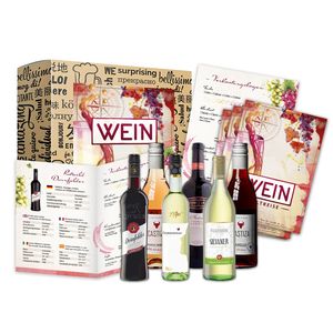 Geschenk Wein Weltreise 6x0,25l als Probierset für Weintrinker Erstklassige Rotweine und Weißweine zum probieren zum Geburtstag Weinbox