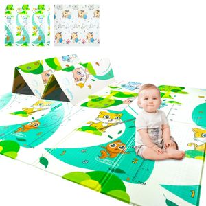 Baby Spielmatte faltbar, Babymatte doppelseitig, Krabbelmatte aus XPE Material, Krabbeldecke, Spielteppich für Babys und Kleinkinder, 200 x 180 cm Katzenfischenmuster