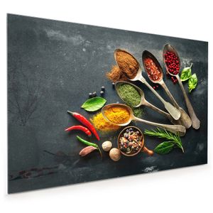 Küchenrückwand Spritzschutz Glas mit Motiv Gewürze auf Löffel und Chili 40 x 40 cm