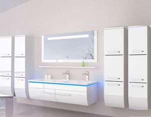 Doppelwaschtisch Badmöbel set Weiss Doppelwaschbecken 240 cm HochglanzDoppelwaschtisch  Badmöbel Set 240 cm Bad möbel Komplett Set IDoppelwaschbecken Weiss incl Led System Fertig Montiert Lackiert 6 Teilig Badezimmer Doppelwaschtisch  Hochschrank Badezimmerschrank Doppelwaschbecken  Weiß Badezimmerschrank MDF Holz Hängeschrank Bad Weiss 240 cm Doppelwaschtisch