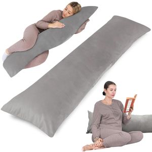 Vankúš na spanie na boku so zamatovým poťahom 40 x 145 cm - pohodlný vankúš na spanie na telo vankúš na spanie na boku sivý