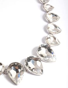 Rhodium Gradual Teardrop Diamante Stone Necklace
