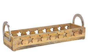 Mango Holz Kerzen Tablett mit Metall Griffen - 44 cm - Advents Deko Kerzenteller