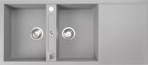 Doppel Becken Küchenspüle 2 Becken Spüle Granitspüle Grau  Küchenspüle Granit Siphon Einbauspüle Spüle ,SQ 1160x510-GRAU-Doppel