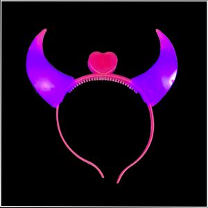 1x LED Haarreif DEVIL in 3 Farben / leuchtend Teufels-Hörner mit Herz Party / Junggesellinnen Abschied / Halloween / Volksfest / Kinder-Geburtstag / Konzert / Herz / Teufelchen / Engel (pink)