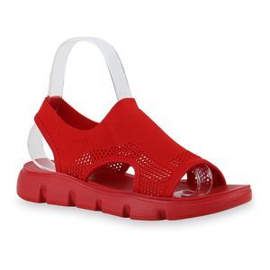 VAN HILL Damen Komfort Sandalen Bequeme Strick Profil-Sohle Cut-Outs Schuhe 840476, Farbe: Rot, Größe: 40