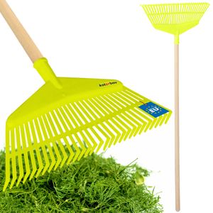 KOTARBAU® Grabie do liści plastikowe z trzonkiem w kolorze seledynowej zieleni 230 x 425 mm grabie wachlarzowe grabie do liści plastikowe grabie do liści duże grabie do liści narzędzie ogrodowe grabie do trawników szerokie grabie ogrodowe plastikowe grabie do liści