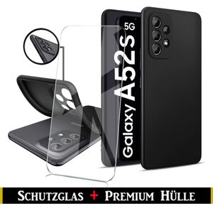 Für Samsung Galaxy A52s 5G Silikon Schwarz Schutz Hülle + HD Panzerglas Schutzglas