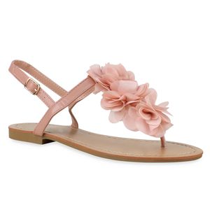 Mytrendshoe Damen Sandalen Zehentrenner Blumen Flats Sommerschuhe 810035, Farbe: Apricot, Größe: 36 Mytrendshoe Damen Sandalen Zehentrenner Blumen Flats Sommerschuhe 810035, Farbe: Apricot, Größe: 36