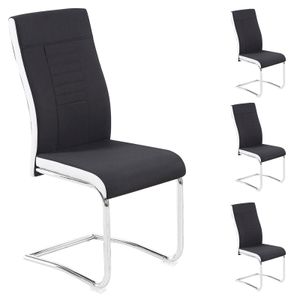 4er Set Esszimmerstuhl ALBA Küchenstuhl Schwingstuhl, Stoffbezug in schwarz und weiß, Metallgestell in Chrom