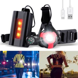 SGODDE Lauflicht, Brustlampe mit verstellbarem Strahl, USB wiederaufladbare wasserdichte vordere Lampe und hintere Warnblinkende LEDs, Rot