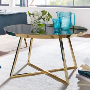 FineBuy konferenčný stolík 76x76x41 cm sklenený konferenčný stolík okrúhly | Konferenčný stolík s kovovým rámom | Veľký príručný stôl do obývačky mode