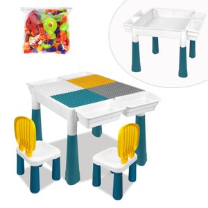 XMTECH 6 in 1 Kindertisch Set Aktivitätstisch Spieltisch Kinderschreibtisch Bausteintisch Sand Wassertisch inkl. 163 Stück Blöcken