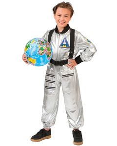 Astronauten Kostüm "Tobias" für Kinder - Silber Metallic | Weltraum Weltall Anzug Größe: 104