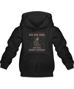 Ho Ho Hol Mir Mal Ein Whisky Faultier Ugly Christmas Kinder Kapuzenpullover Hoodie, Schwarz, 116