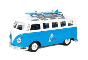 Bus Beach Cruiser mit Surfbrett Licht Sound Rüchzugmotor Modell Modellauto Spielzeugauto Spielzeug Geschenk 86 (Blau)
