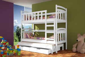 dětská patrová postel pro 3 osoby dřevěná 188x81x160 cm + 3 matrace bílá