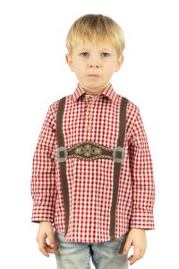 OS Trachten Kinder Hemd Jungen Langarm Trachtenhemd mit Liegekragen Velmowo, Größe:146/152, Farbe:mittelrot