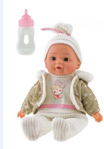 LOVELY BABY 02156A - Babypuppe mit Winterkleidung und Trinkflasche, Sternenmuster ca. 32 cm