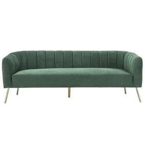 MATHIS Retro 3-Sitzer-Sofa - Blaugrüner Samt und Massivholzstruktur - L 207 x T 87 x H 77 cm