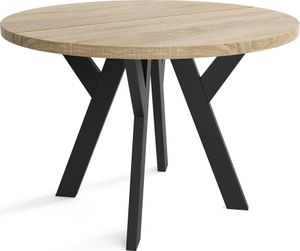 Okrúhly jedálenský stôl LOFT, rozťahovací priemer stola: 100 cm až 200 cm, farba stola do obývačky: SONOMA, s drevenými nohami v čiernej farbe