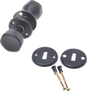 Aqbau® Türknopf Drehbar mit rosette BB | Knopfdrücker | Türknauf | Schwarz