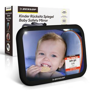 Spiegel Auto Baby Rücksitzspiegel - Bruchsicherer Rückspiegel von DUNLOP - 360 grad - mit Spanngurtsystem für alle Fahrzeugtypen